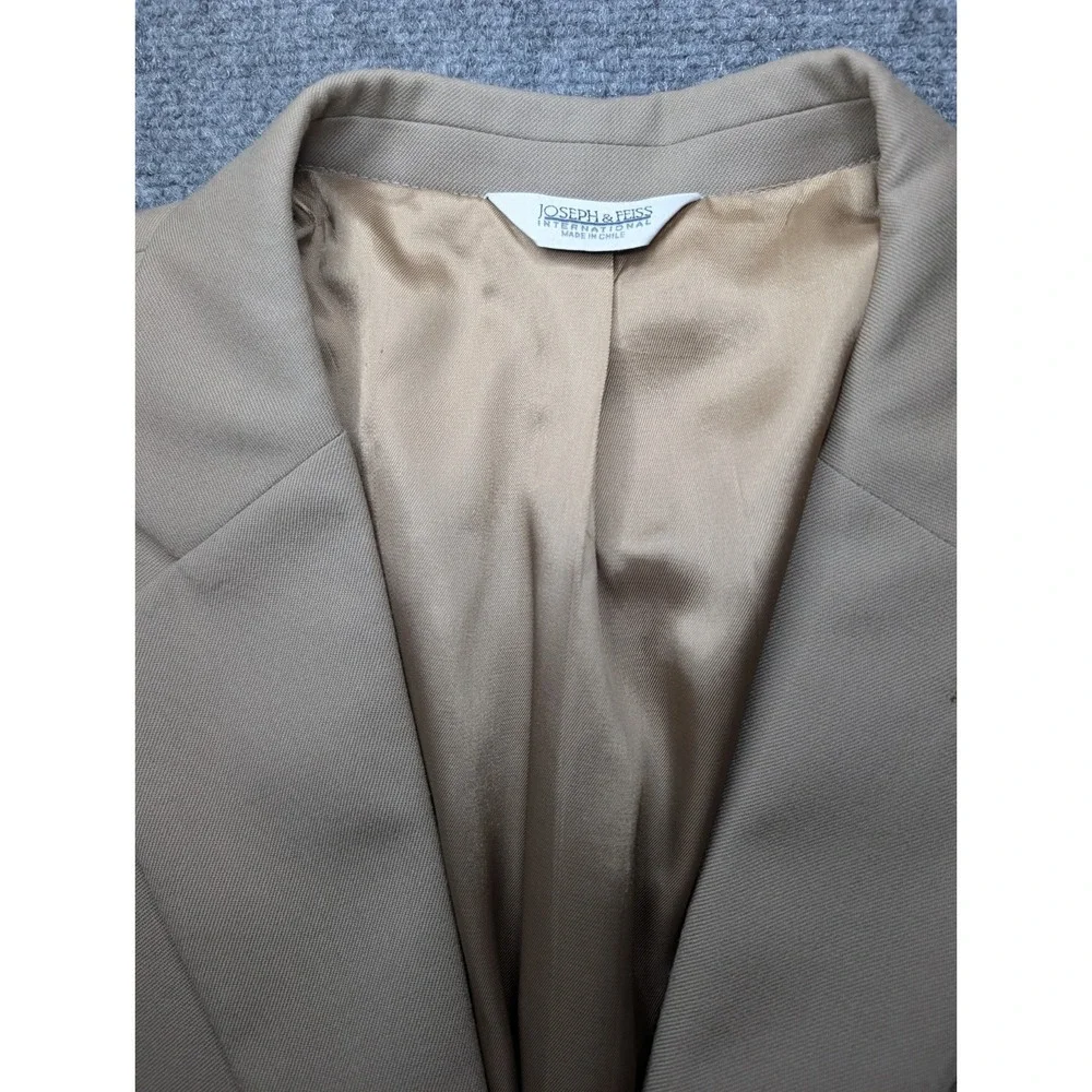 Joseph Feiss Gold Mens Blazer Jacket Sz 46R Solid Beige Wool 2 Button Sport Coat